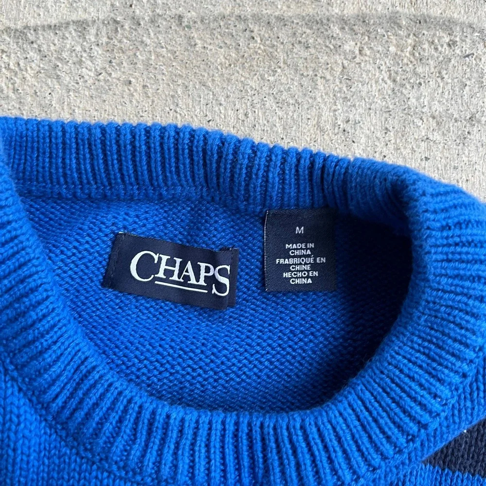 Chaps Mens Blue Navy Striped‎ Crew Neck Pullover Sweater Size Medium